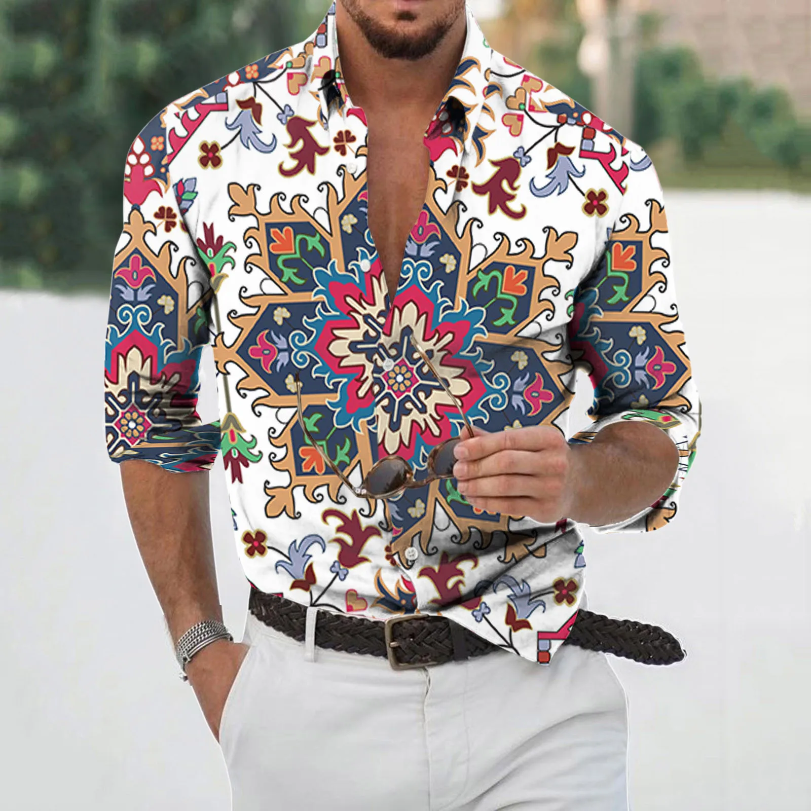 

Casual 3d Print Shirt Deep V-Neck Shirts Long Sleeve Blouse Harajuku Shirts For Men Loose Fit Camisas Blusas Men's Clothing Tops