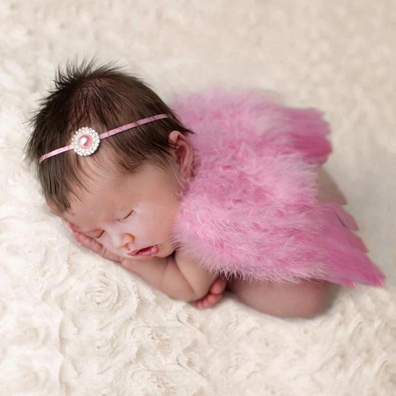 2Pcs/Set Infants Girls Feather Wing and Headbands Newborn 2