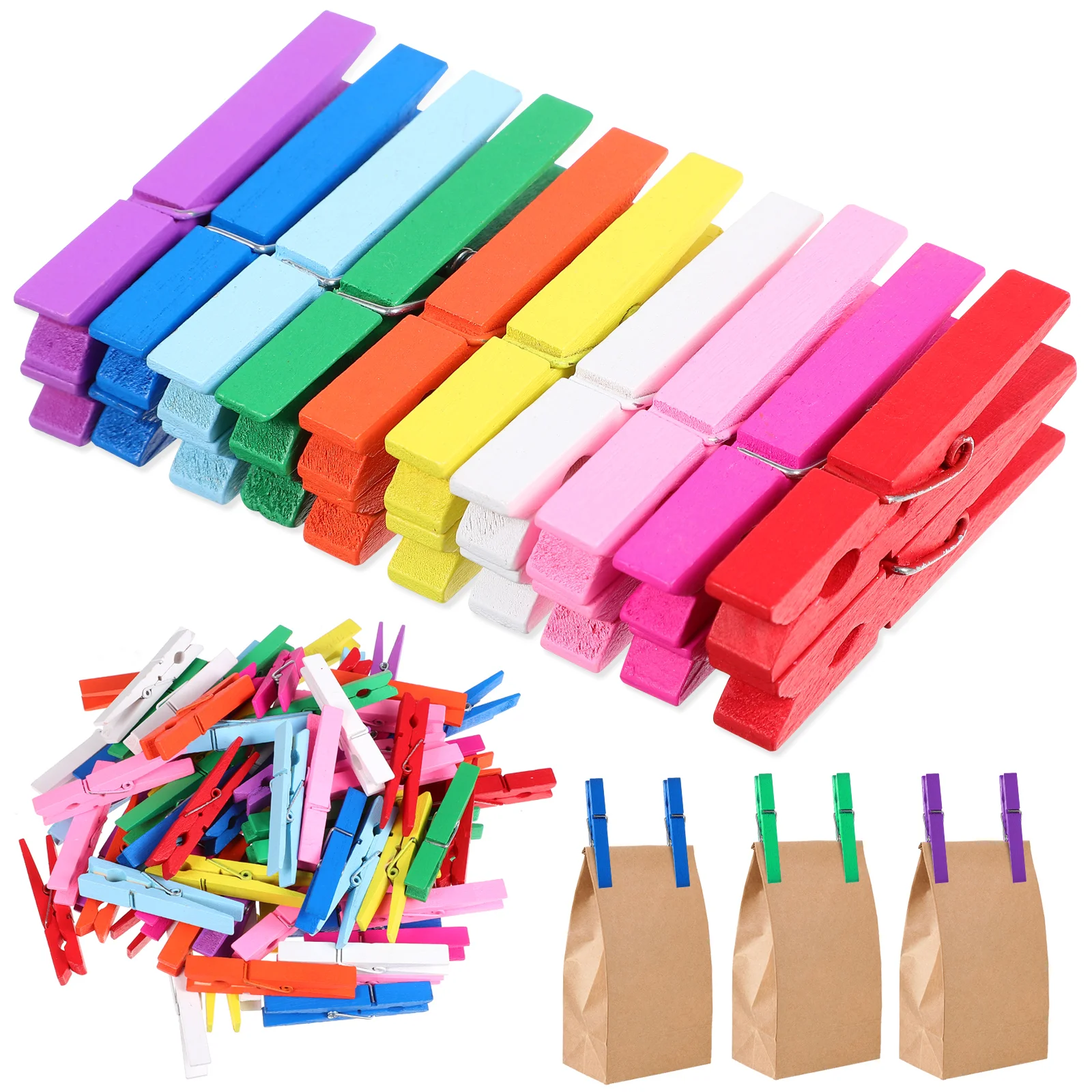

100 Pcs Wooden Clip Multi-purpose Clips Colorful Clothes Pins Household Clothespins Crafts Hanging Decorative Clamps