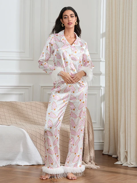 Ensemble de pyjamas en satin pour femmes, chemise à manches