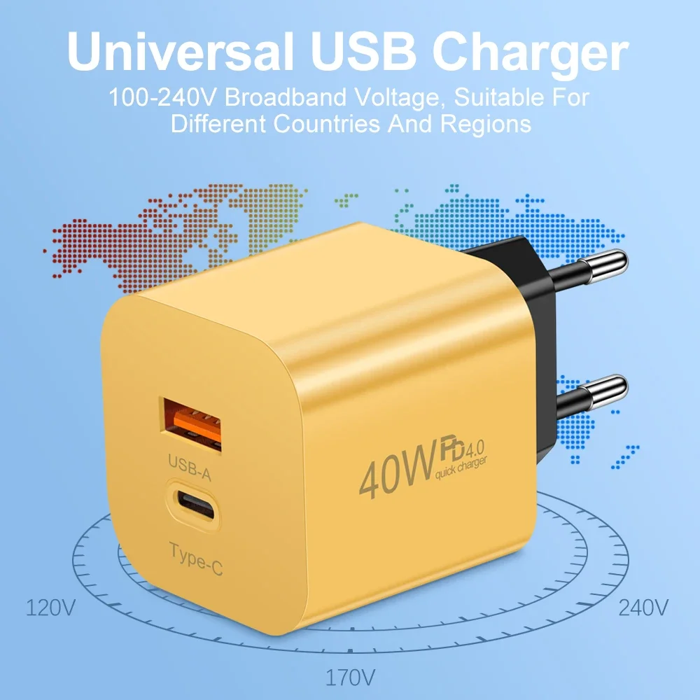 40W USB C Charger Fast Charging Charge PD Type C Wall Charger For iPhone 15 16 Xiaomi Samsung Mobile Phone Adapter EU/US/UK Plug