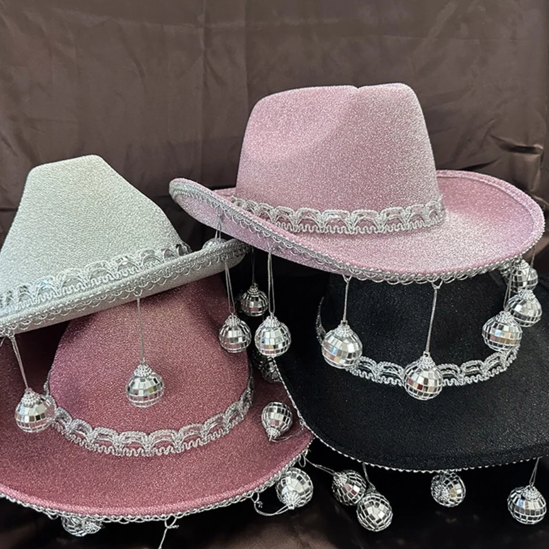 

Gleaming Cowgirl Hat Cowboy Hat Glitters Balls for Music Festivals