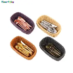 1Set Mini Cutlery Knife Fork Spoon Childrens Toy For Doll House Decor Vintage Dollhouse Miniatures Tableware Basket And Cutlery