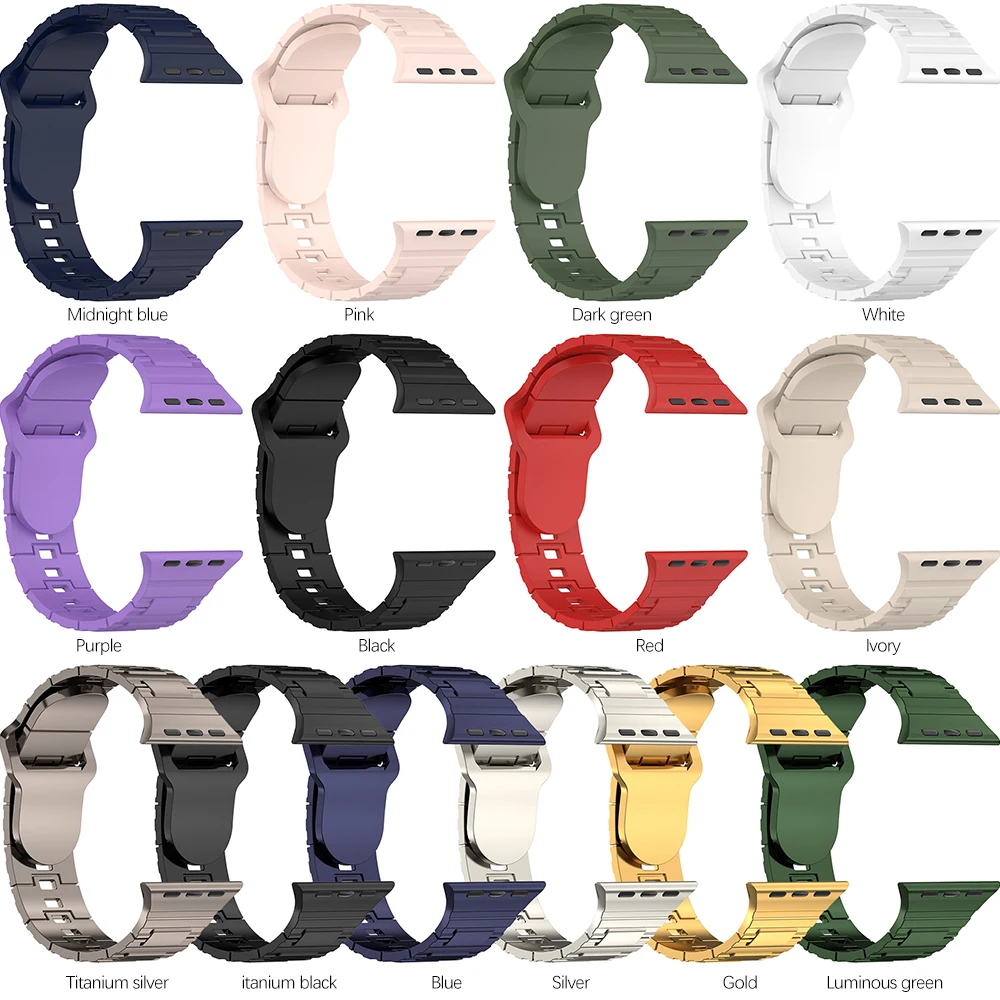 애플 워치용 도금 고무 스트랩 밴드, 울트라 49mm, 45mm, 41mm, 44mm, 42mm, 40mm, 38mm, 아이워치 8, 7, 6, 5, 4, 3 se용 티타늄 팔찌