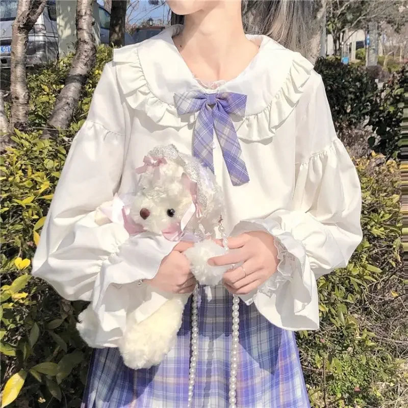 White Japanese Sweet Shirt Kawaii Doll Collar Lolita Long Sleeve Shirt Student Jk Uniform New White Lolita Top