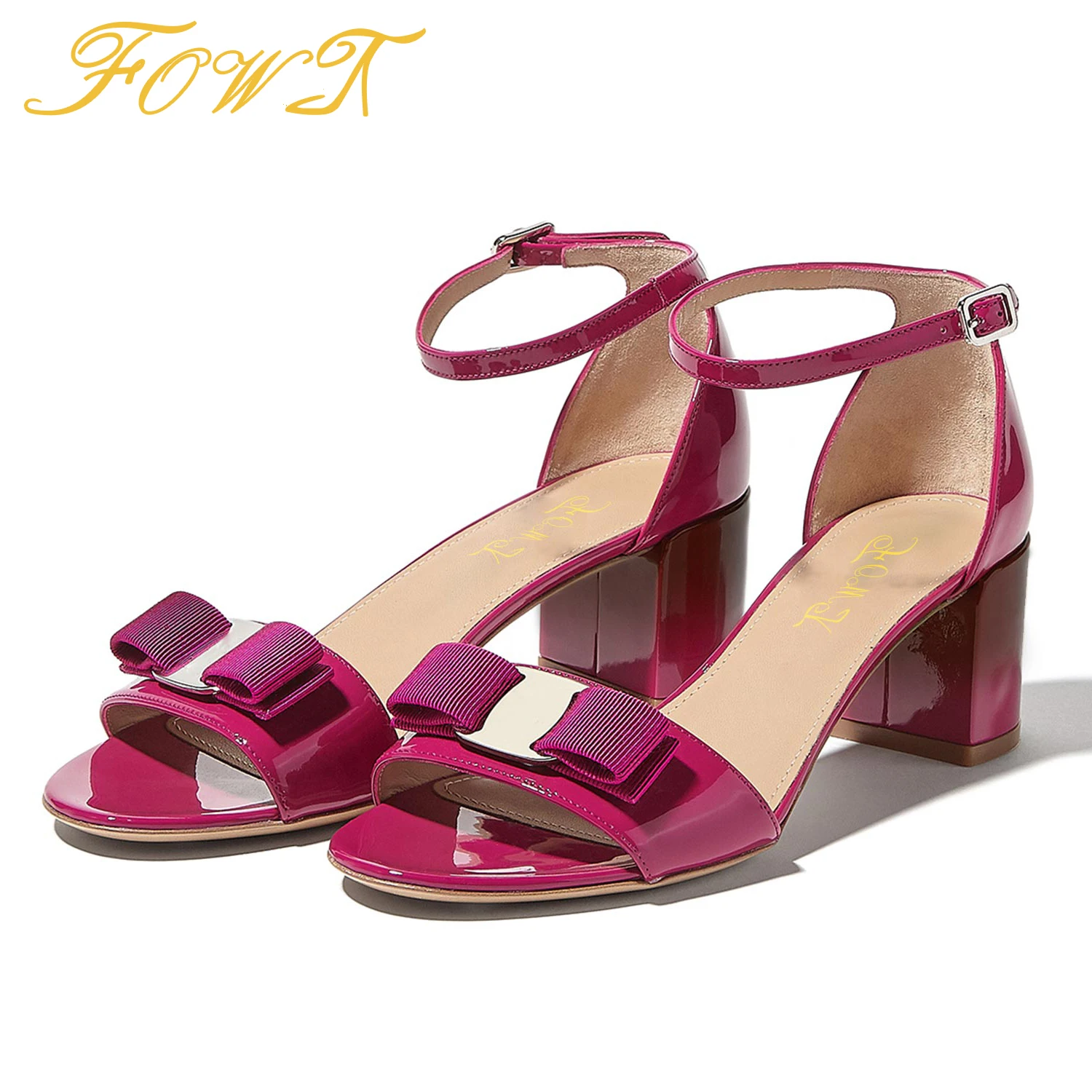 

Pink Ankle Wrap Woman Butterfly-Knot High Chunky Heels Sandals Summer Ladies Party Office Shoes Open Toe Large Size 13 14 FOWT