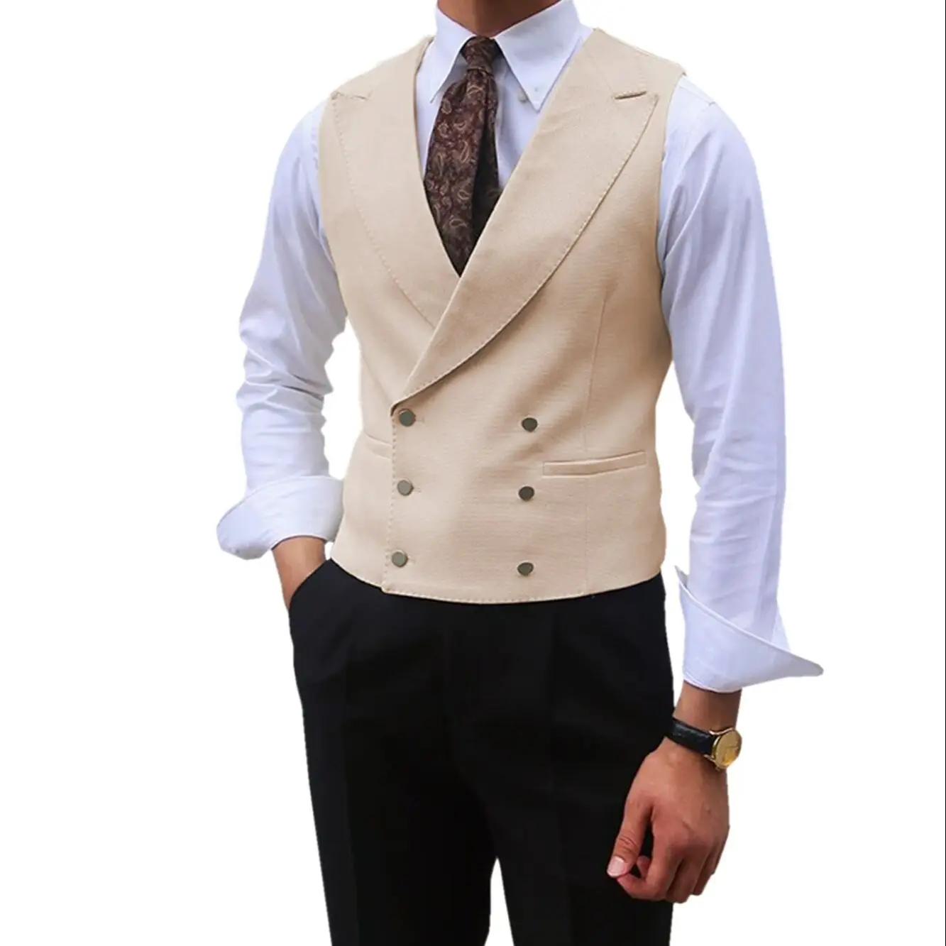 Dress Vests Men Vest Peaked Lapel Double Breasted Sleeveless Jacket Wedding Banquet Business Casual Slim Waistcoat