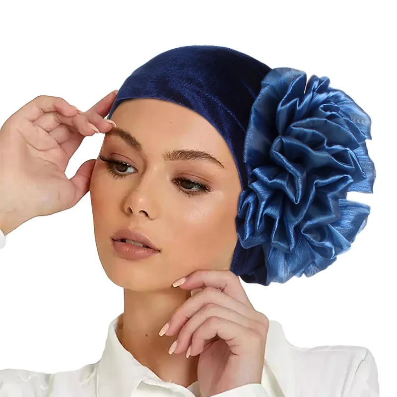 Women Large Flower velvet turban head wrap Bonnet Muslim Hijab Headscarf Chemo Cap Beanie Hair Loss Head Cover Wrap Wedding Hat earring pendant organizer flip cover jewelry storage boxes earrings pendant jewelry box velvet case earrings plastic display box