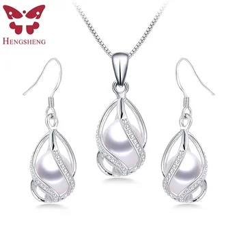 100% Natural Freshwater Pearl Jewelry Sets For Women Fashion 925 Sterling Silver Earrings+Pendant Wedding Jewelry With Box 1