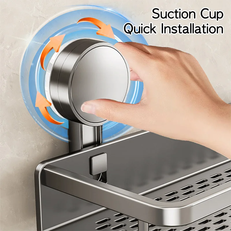 Suction Cup Mount Bathroom Shelf with Towel Holder Removable Hooks No Drill Hanging Bath Room Basket Shampoo Storage Rack Tray storage rack bathroom shelf shower shelf bathroom storage shelf storage shelf bathroom accessories shower rack bathroom corner shelf shampoo rack floating shelves