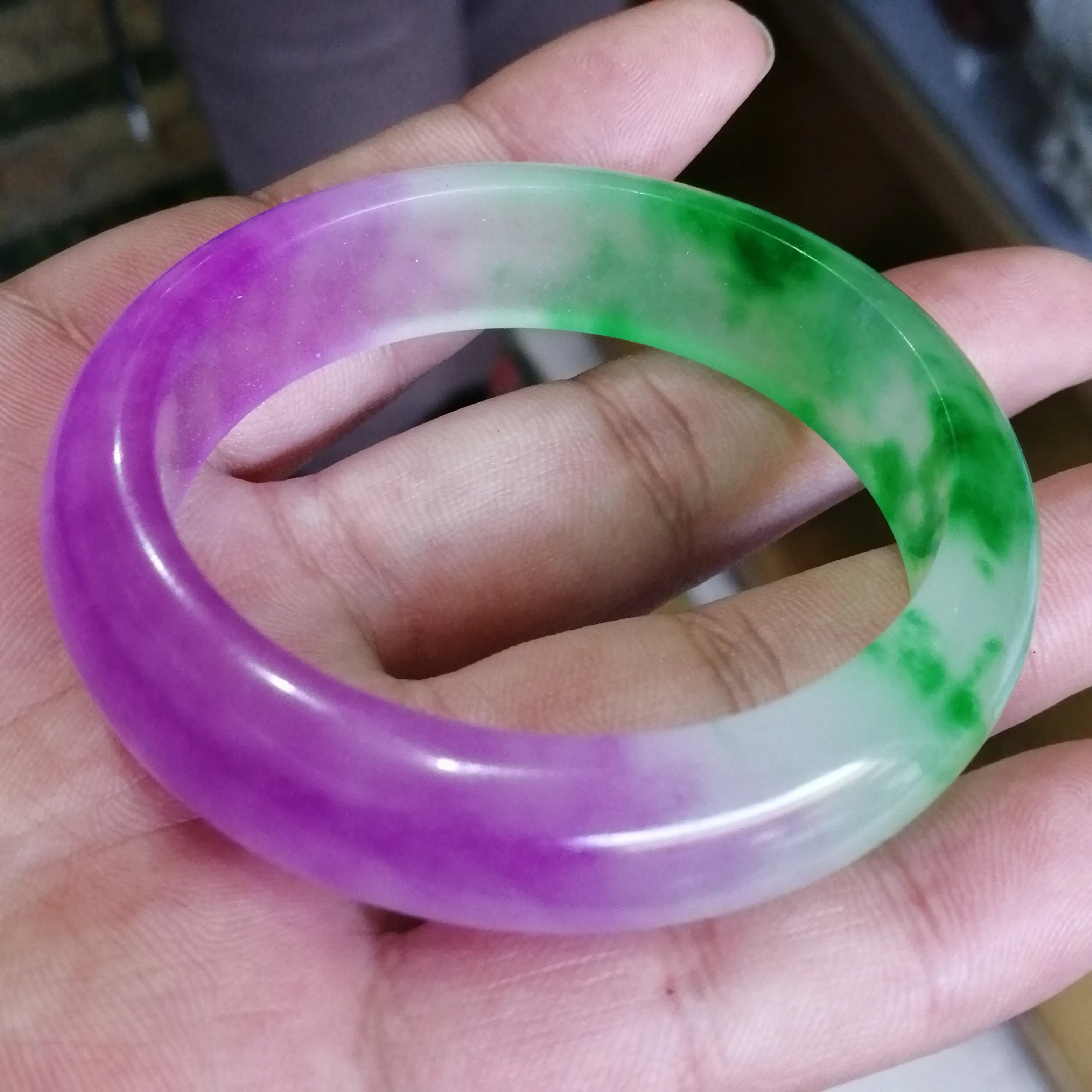

Certified Burma Jade Bangles Women Healing Jewelry Grade A Jadeite Myanmar Purple Green Two-color Jades Stone Bangles Bracelets