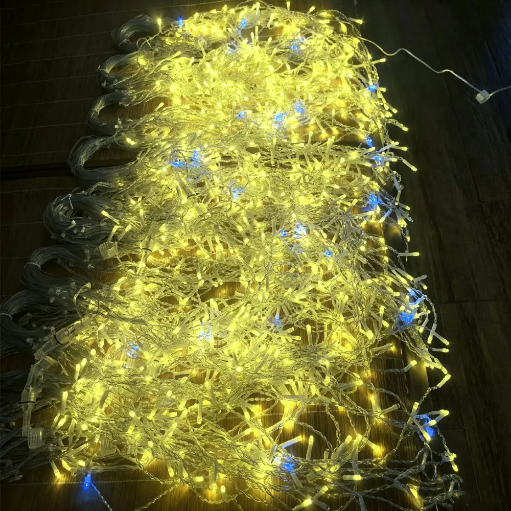 Christmas Decorations 2026 Festoon Led Fairy Lights Starry Style Outdoor(Warm White+Cool White Strobe) 28M(W)*0.4/0.5/0.6M(H)