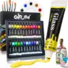 Acrylic Glass Paint Set with 6 Brushes, 1 Palette, 12/24 Colors 12ml,Stain Glass Paints for Wine Glass, Waterproof Acrylic Paint 1