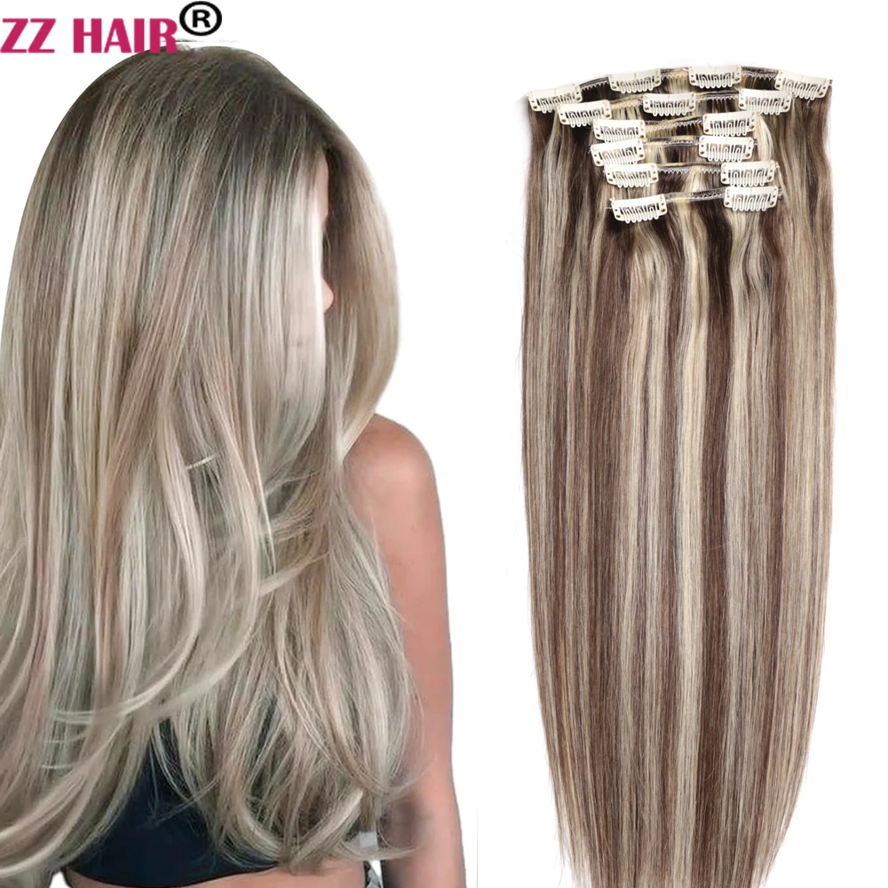 Clips In Human Remy Hair Extensions 6Pcs Set 200g-220g 16"-26" Full Head Straight Natural