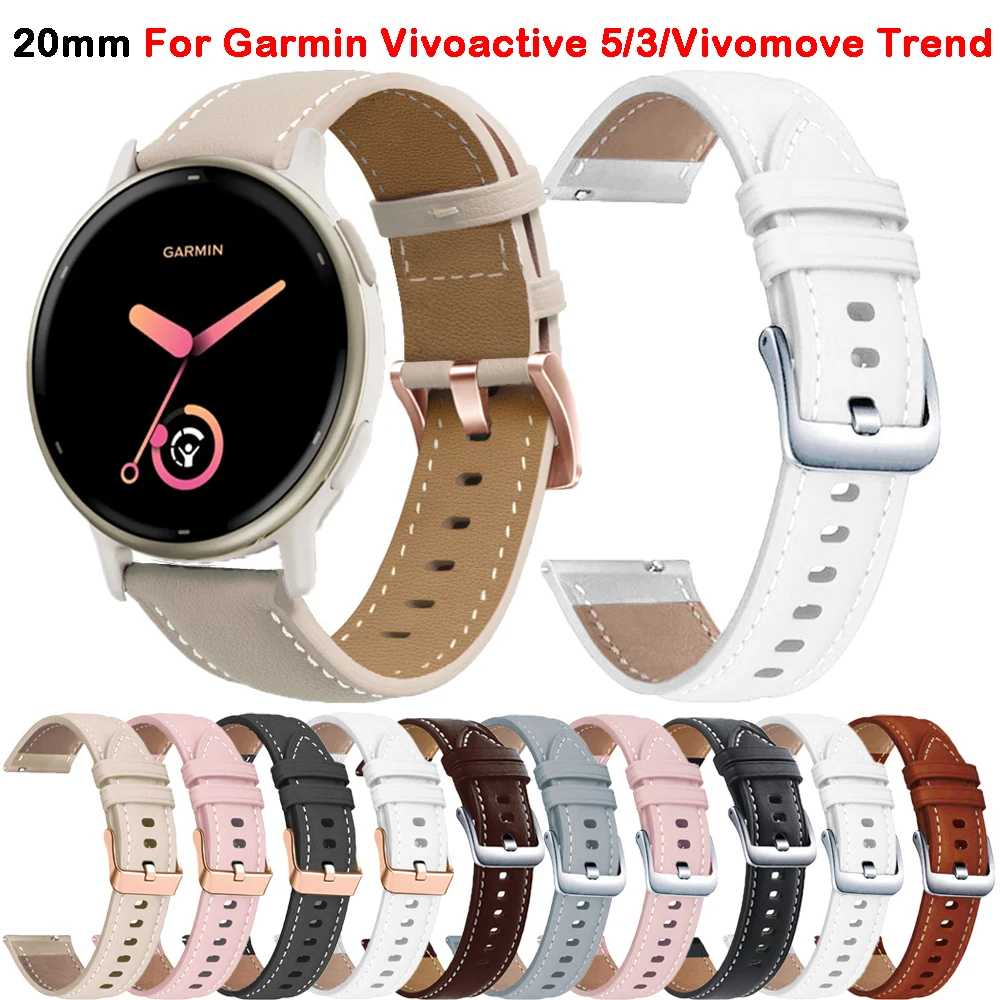

20mm Strap For Garmin Vivoactive 5 Leather Band for Garmin Vivomove Trend/Venu 2 Plus/SQ/Forerunner 245 645 Watchband