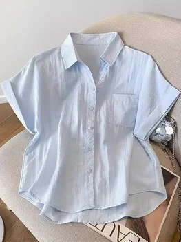 Blue  Ne ort Sve irt Women's Loose Sle Summer New Faion Breathable Comfortable Korean Version Small Size Top 1