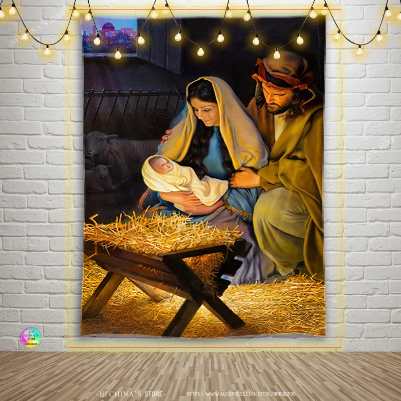 Jesus Tapisserie Christus Wand kunst Engel Schlafzimmer Wohnzimmer Dekor weise Männer böhmische Jungfrau Mary Wandbehang nach Hause Dedoration – Detail 6
