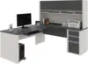 Connexion L Shaped Desk with Hutch and Pedestal in Slate and Sandstone, 72W | Large Corner Table for Home Office 1