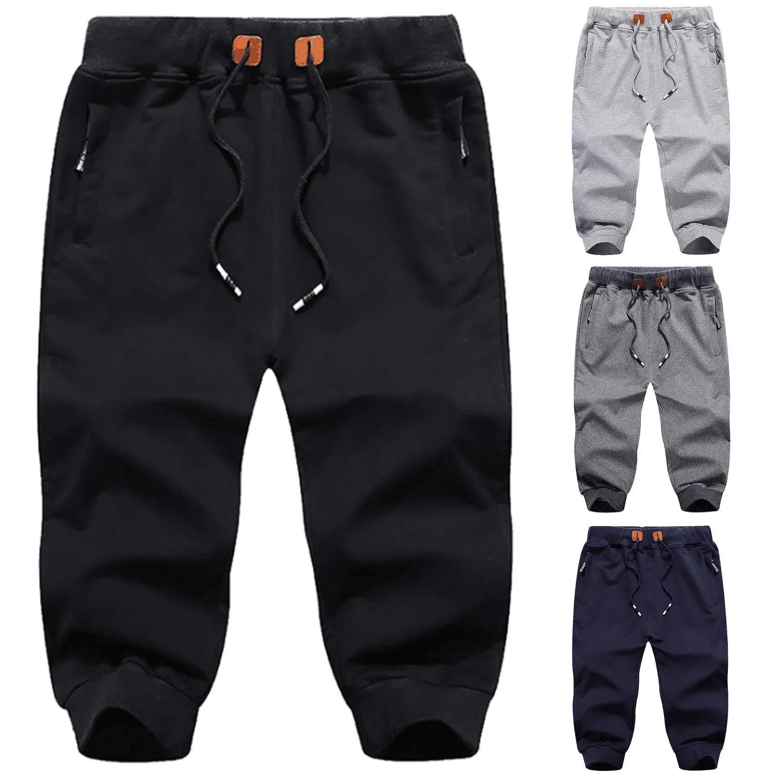 Description Picture 2 of itemMen's Casual Pants Trousers Cotton Pocket Loose Comforts Drawstring Zipper Sports Cropped Men's Men's Seven-Point Pants