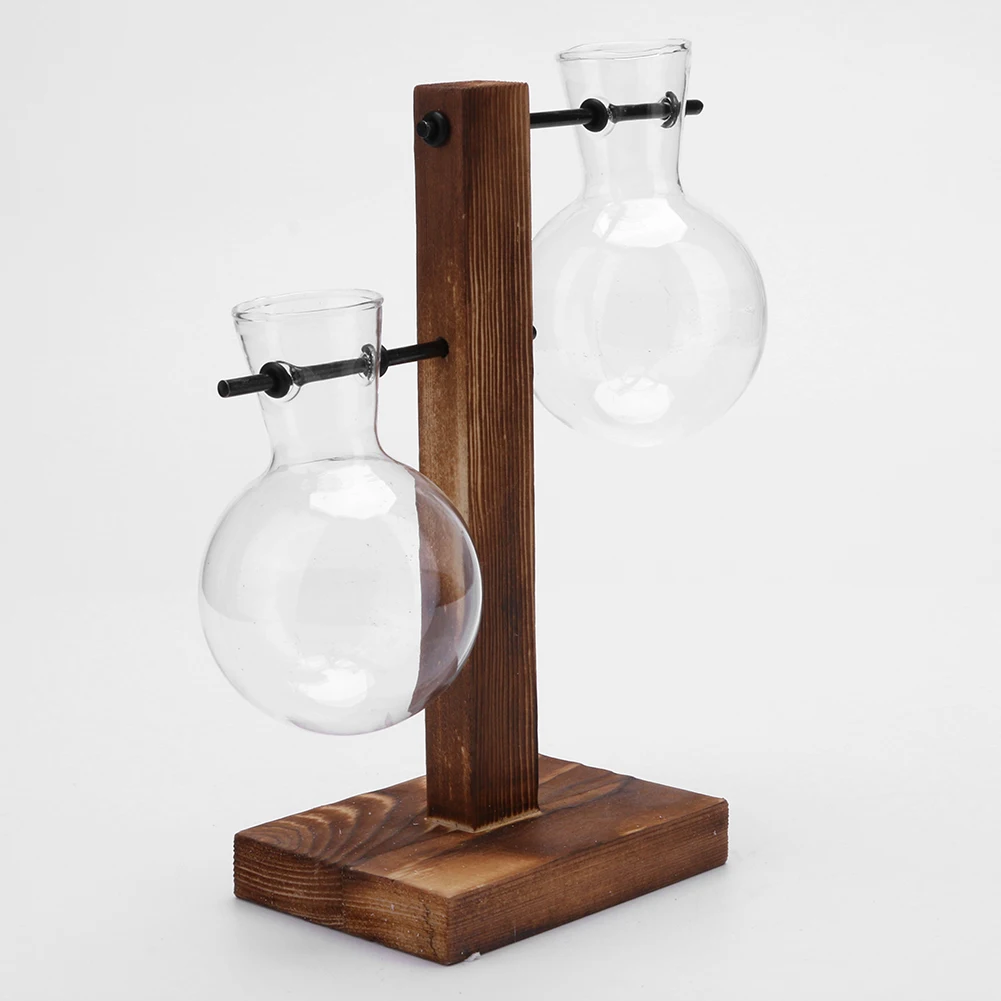 Plant Terrarium with Wooden Stand Bonsai Flower Pot Bulb Glass Hydroponic Plant Vase for Indoor Office Desk Decor Accessories 5