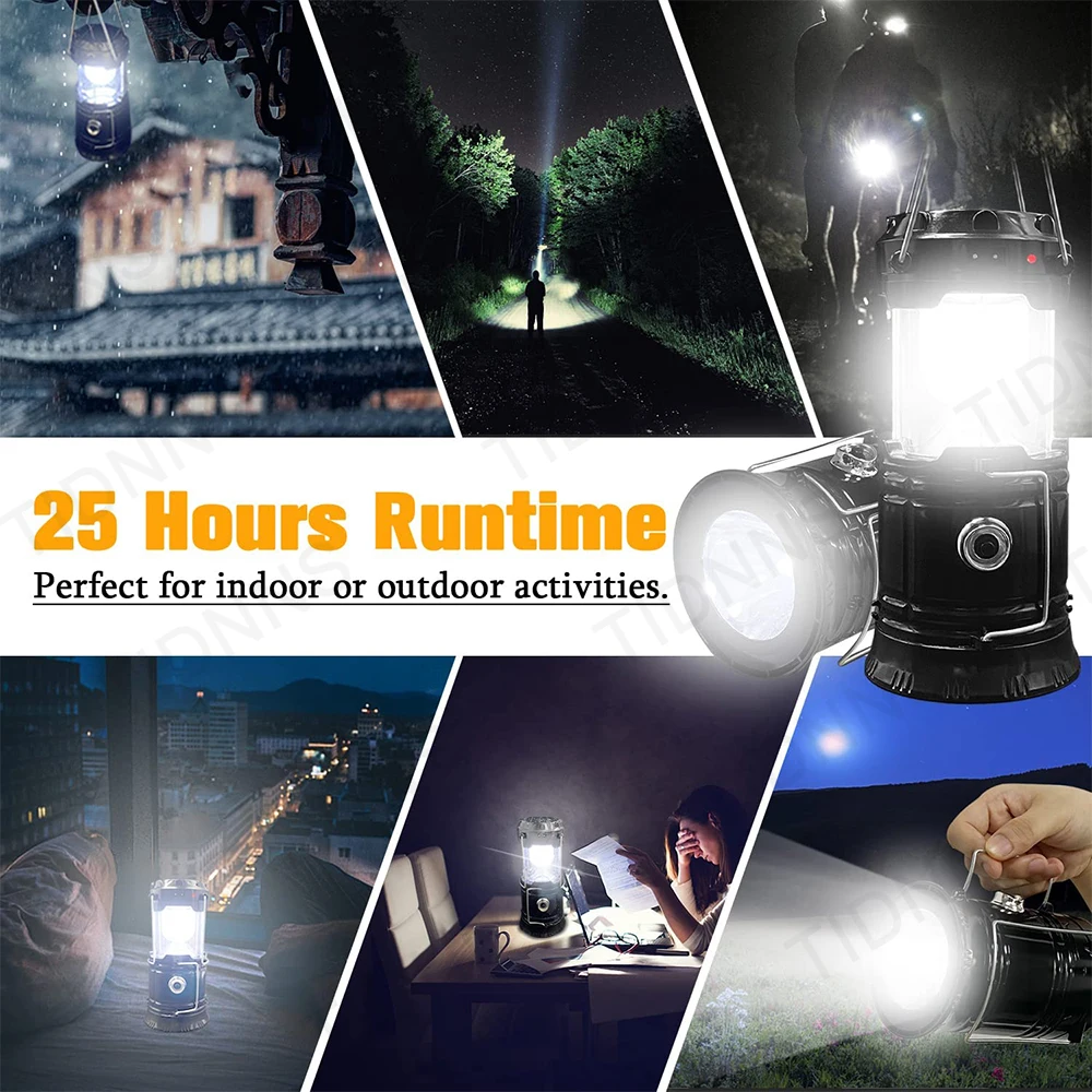 Collapsible Portable LED Camping Lantern Lightweight Waterproof Solar USB Rechargeable Flashlight For Outdoor Home Emergency