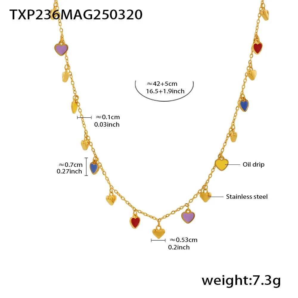 Buntes Emaille-Herzanhänger-Halsketten-Set aus 316 Edelstahl, vergoldetes Armband für Damen, luxuriöses Choker-Schmuckgeschenk – Detail 7