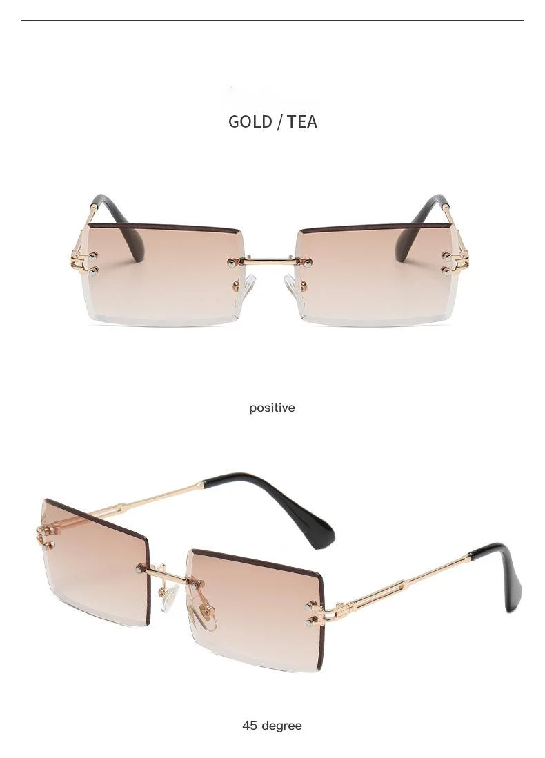 Lunettes de soleil sans cadre, dégradé carré, pièce d'océan, à la mode, pour célébrités d'internet, Photo de rue, nouvelle collection_voghion.com