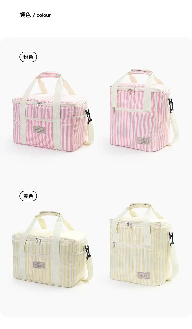 Verdickte tragbare Umhängetasche für Mütter, Aufbewahrungshandtaschen für Muttermilch, große Kapazität, gestreifte, isolierte Lunchbox-Tasche – Detail 9