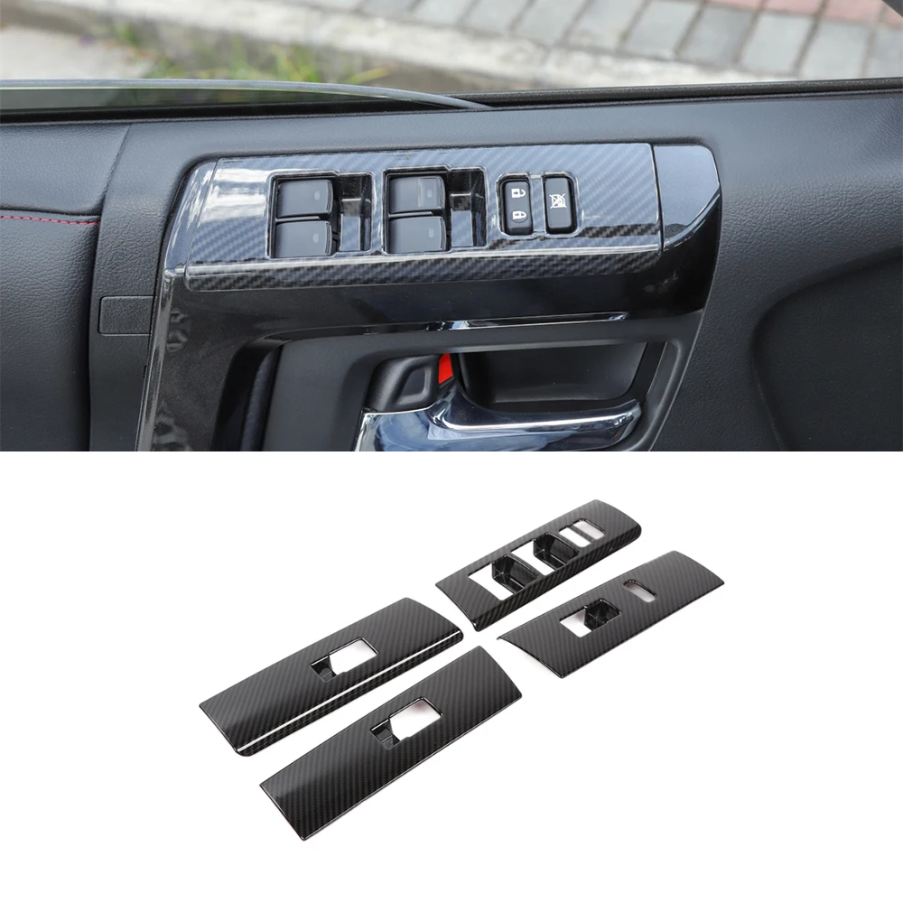 

Window Lift Button Panel Decoration Trim Decal Stickers for 4Runner 2010-2020 Car Interior Accessories Carbon Fiber Grain/Red