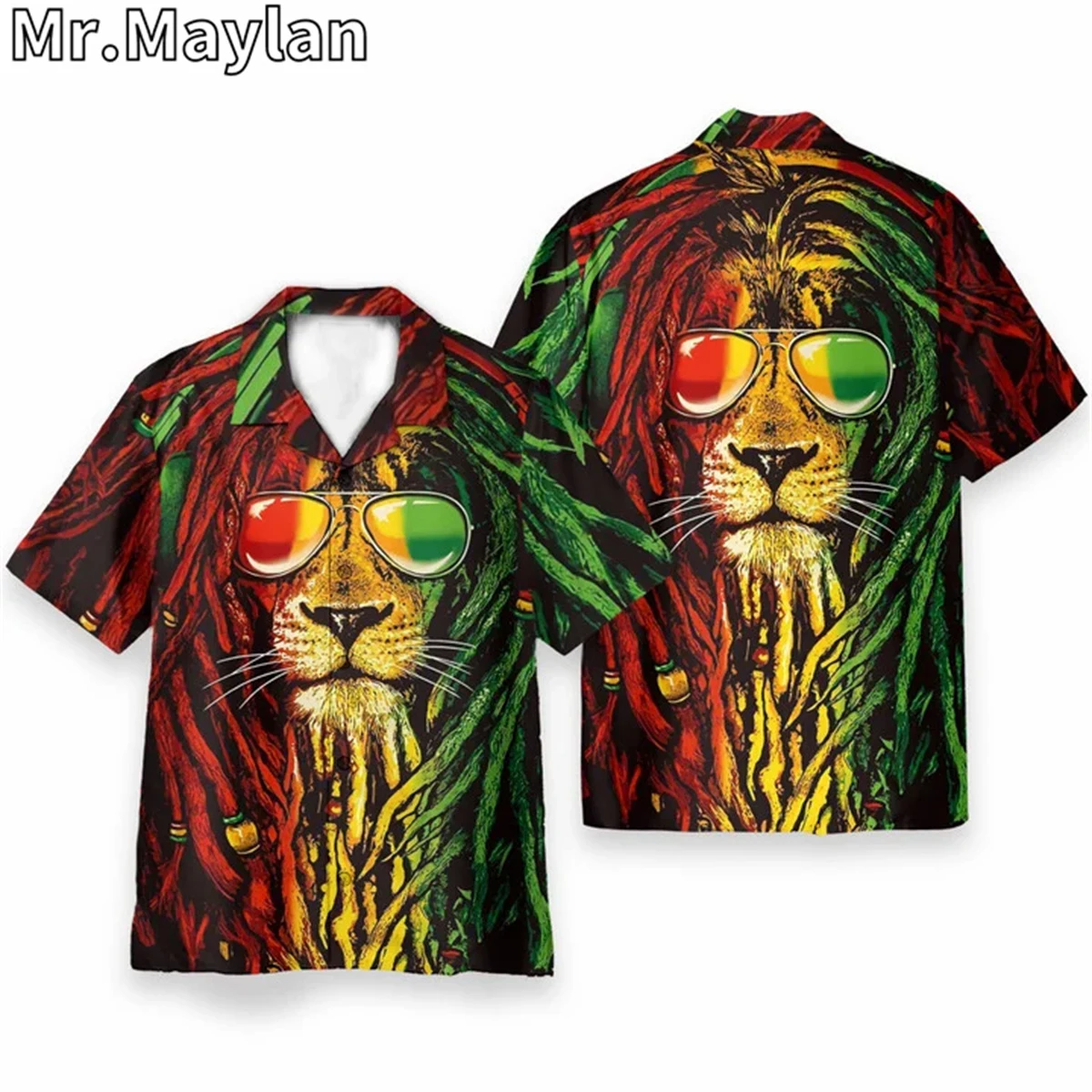 Rasta Bob Marley Lion 3D Full Printed Shirt Beach Hawaiian Shirt Summer Short Sleeve Shirt Streetwear Oversized Chemise Homme-11 3