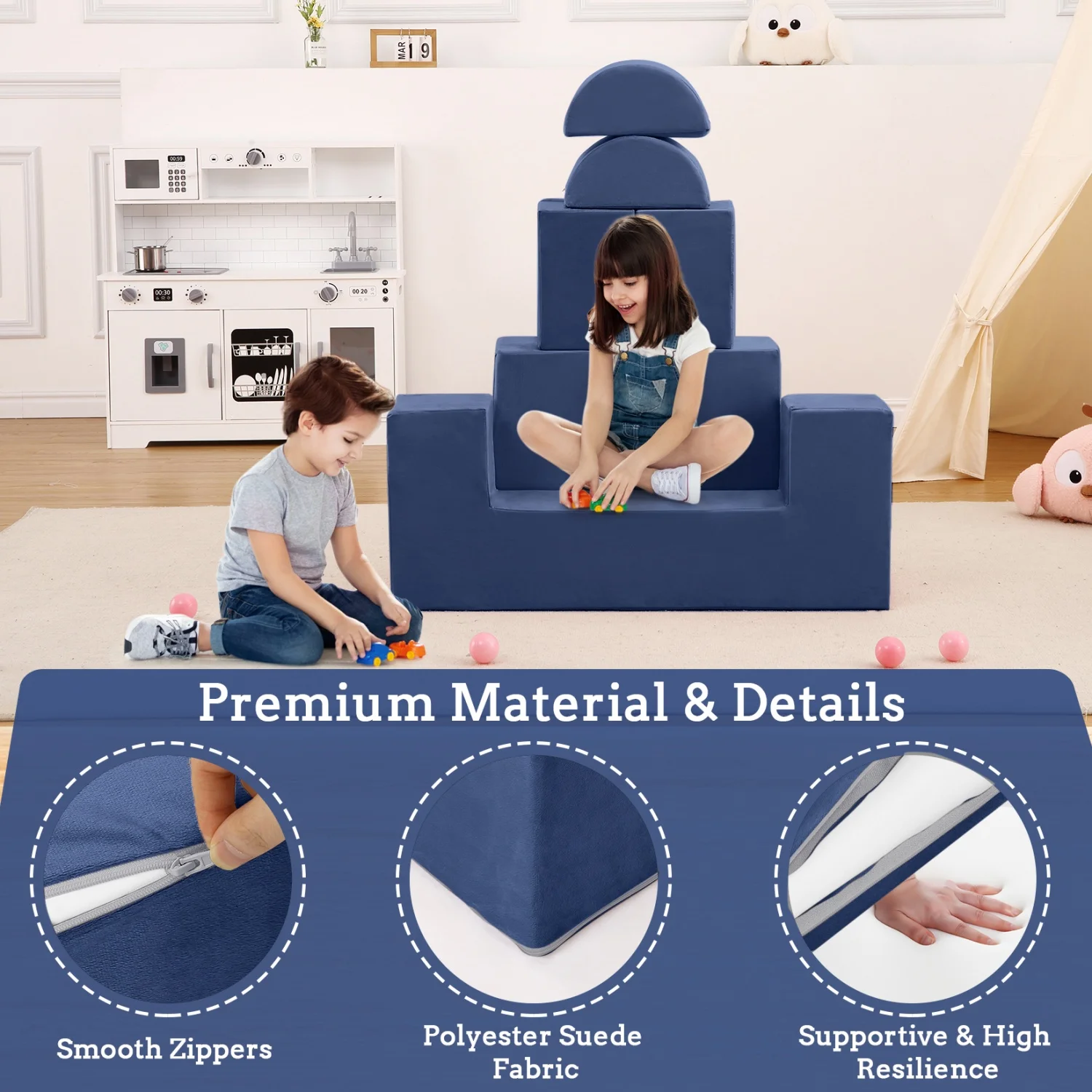 Modulares Kindersofa aus Schaumstoff mit abnehmbaren Kissen, wandelbares weiches Sofa zum Lesen und Spielen – Detail 20