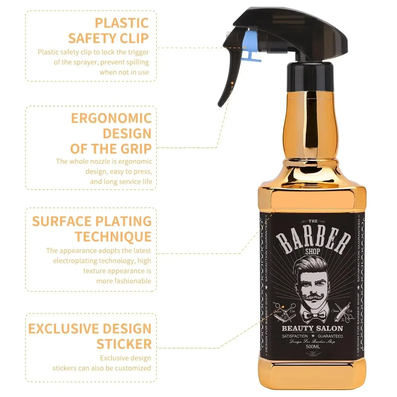 500ML Plating Barber Haircut Spray Bottle Empty Continuous Atomizer Water Sprayer Salon Hairdresser Accessories Barber Tools Hairdressing Spray Bottle Spray Bottle