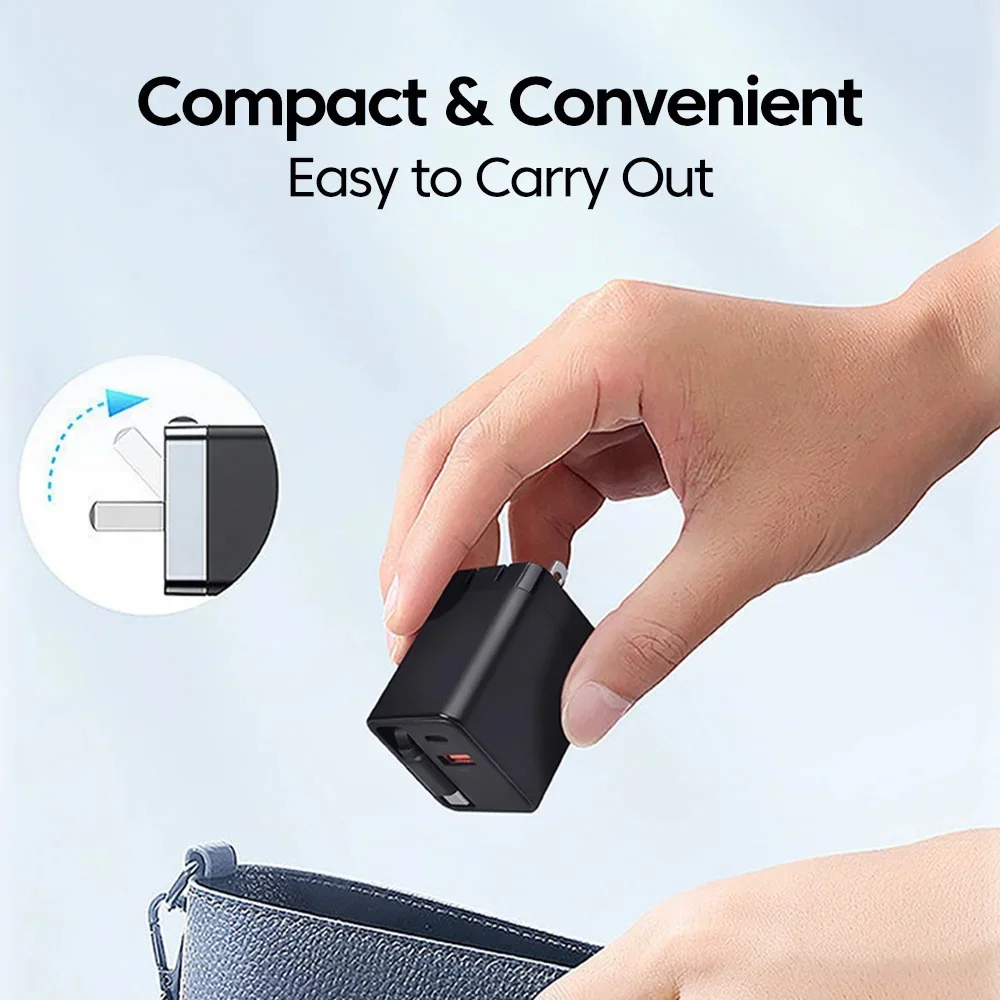 3 In 1 80W GaN Fast Charger Built-in Retractable Type-C Cable USB Type-C Charging Head For Universal USB Charging Power Adapter