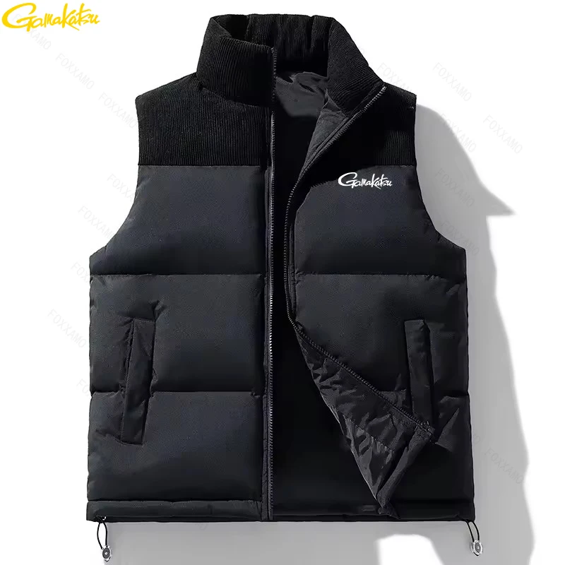 신제품 가마카츠 두꺼운 면 플리스 안감 코듀로이 조끼 방수 방풍 민소매 스탠드 칼라 아웃도어 재킷 남성용