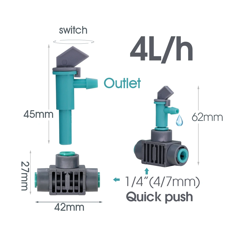 High-quality Adjustable Drippers Quick Push Tee Connecter Garden Watering Irrigation System 1/4'' Sprinkler Drip for Greenhouse
