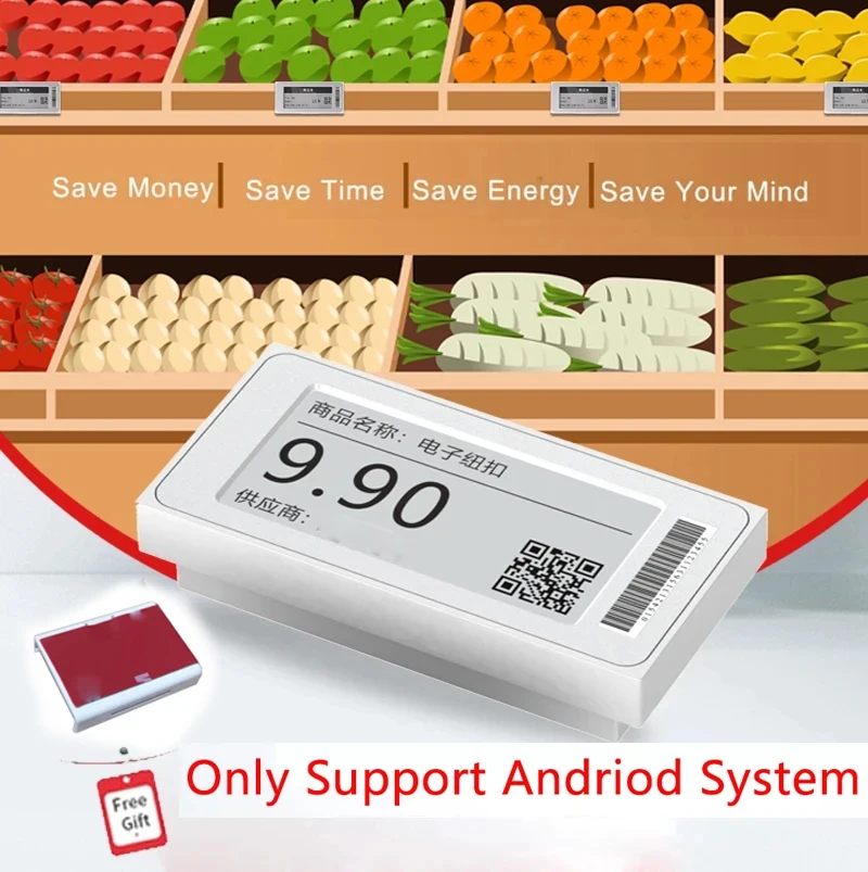 1 Set Black 2.1" Electronic Price Tag With Fix Adapter ESL TFT Screen Shelf Label No Messy Writing Bluetooth Connect Andriod APP