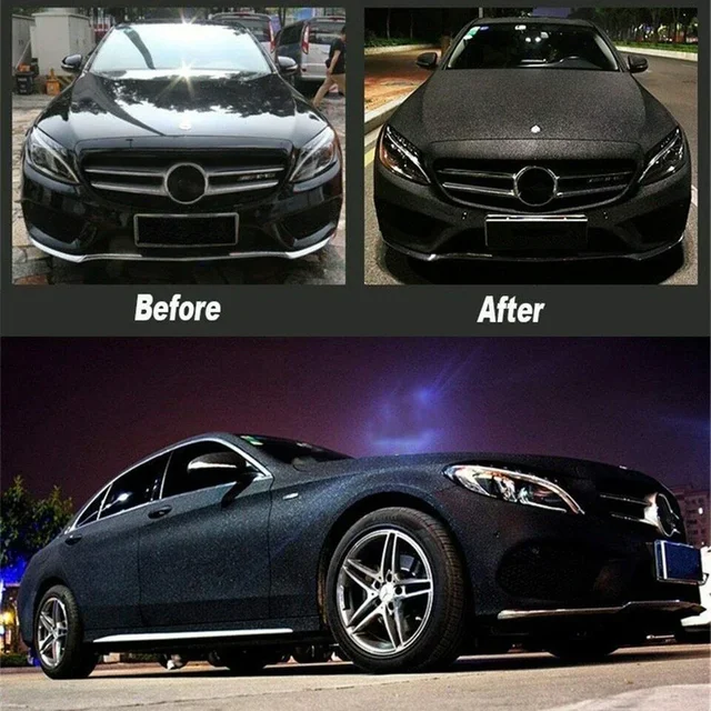 Black Sandy Glitter Vinyl Car Wrap Film Car Sticker DIY Styling Adhesive Air Release Decal Wrapping For Car Motorcyle Boat 2