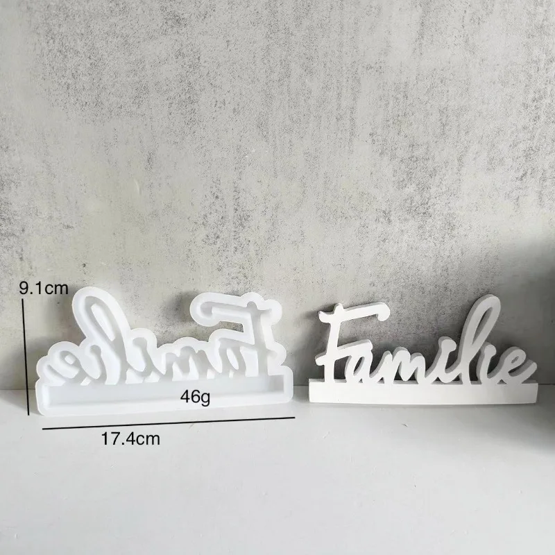 Familie English Letters Candlestick Silicone Mold DIY Candle Holder Coment Plaster Mould Resin Ornaments Molds Home Decoration