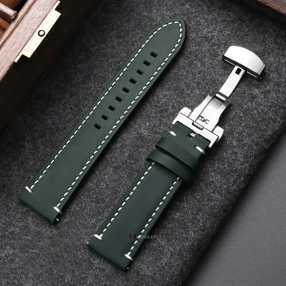 Luxurious Calfskin Leather Watch Band with Butterfly Buckle – Elegant Casual & Business Strap Replacement