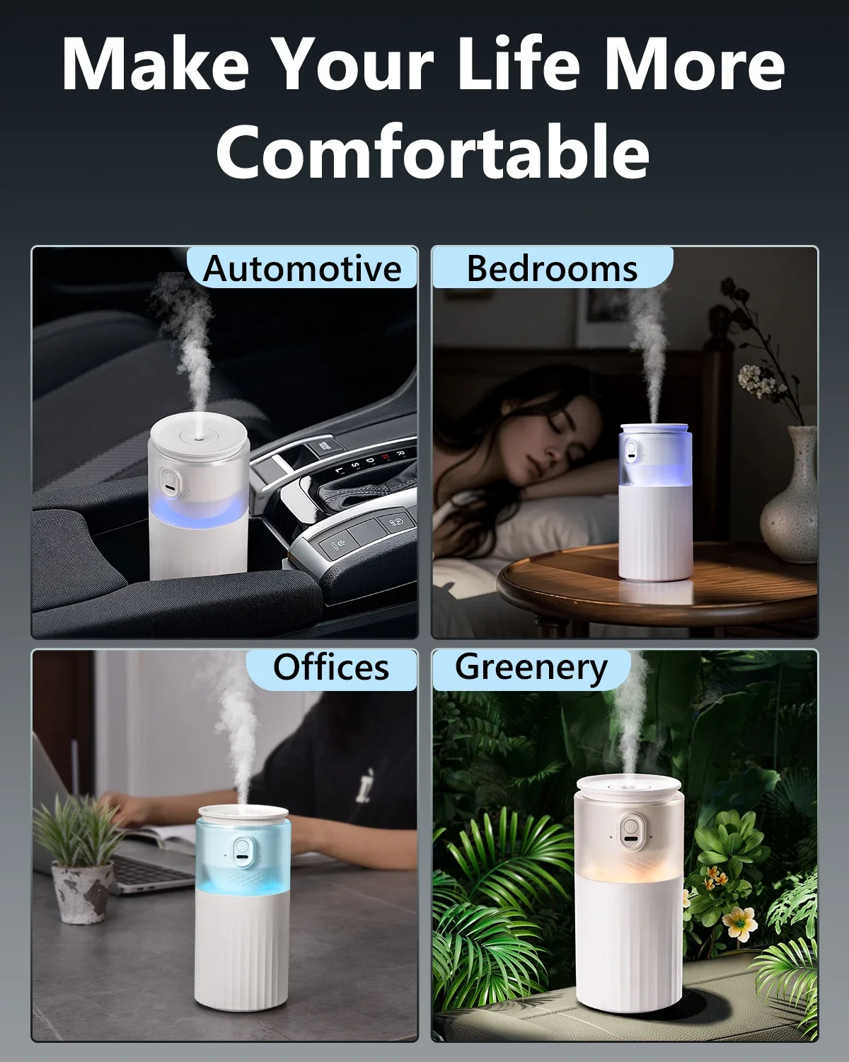 Hipacool Portable Air Humidifier for Car Home Aromatherapy Diffuser Car Air Purifier Freshener with LED Light Mist Maker