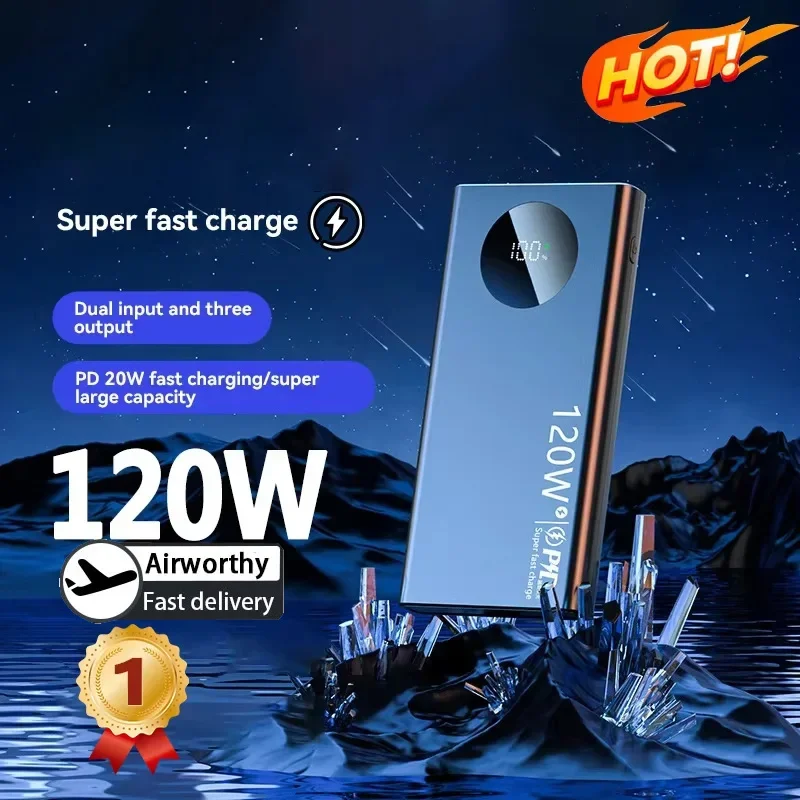 120W 200000mAh Power Bank Super Fast Charging Battery High Capacity Digital Display PowerBank For iPhone Samsung Huawei 6