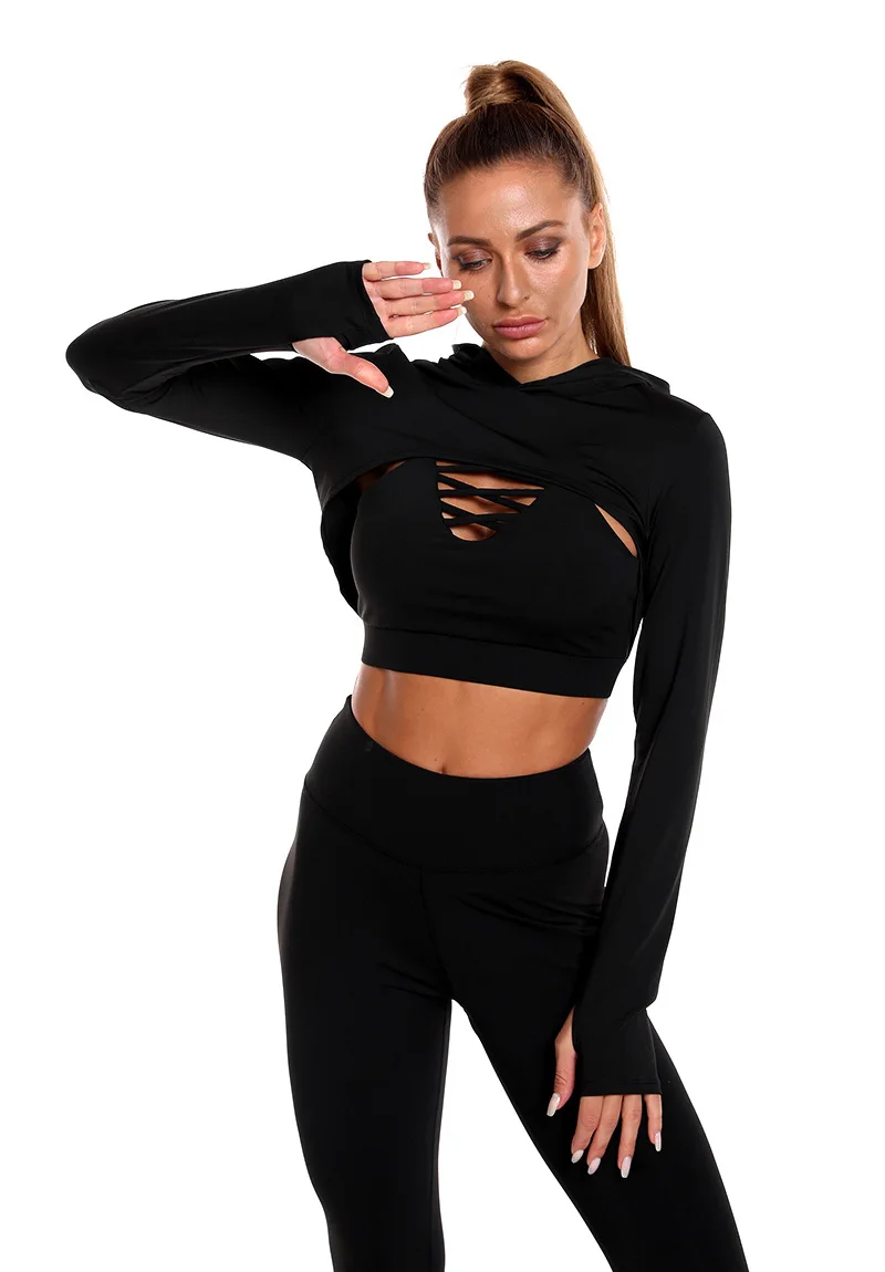 

Ladies yoga suit fitness outdoor running hip lift waist pants sports cap three piece suit