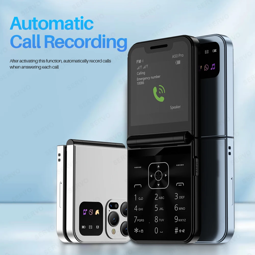 SERVO A50 PRO Foldable Mobile Phone Dual SIM Standby Call Recording Speed Dial Blacklist FM Radio 2G GSM Button Flip Cellphones