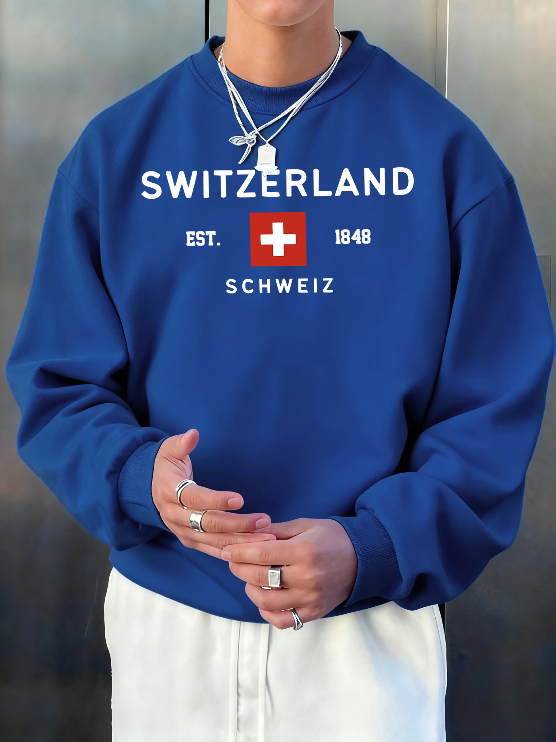 Switzerland Est 1848 Bedrucktes Sweatshirt für Herren, Streetwear, O-Ausschnitt, Pullover, Fleece, All-Match-Mode-T-Shirt, Unisex, Herbst, warm, langärmelig – Detail 10