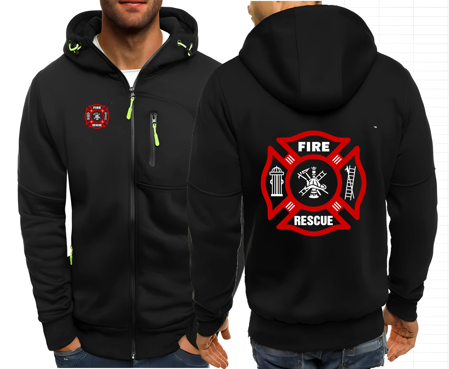 Firefighter Rescue Team Man Hiphop Hoodie Casual Hoodies Pullovers Sweatshirts Men's Jacket Zipper Hoodies Sweatshirt Male Hoode