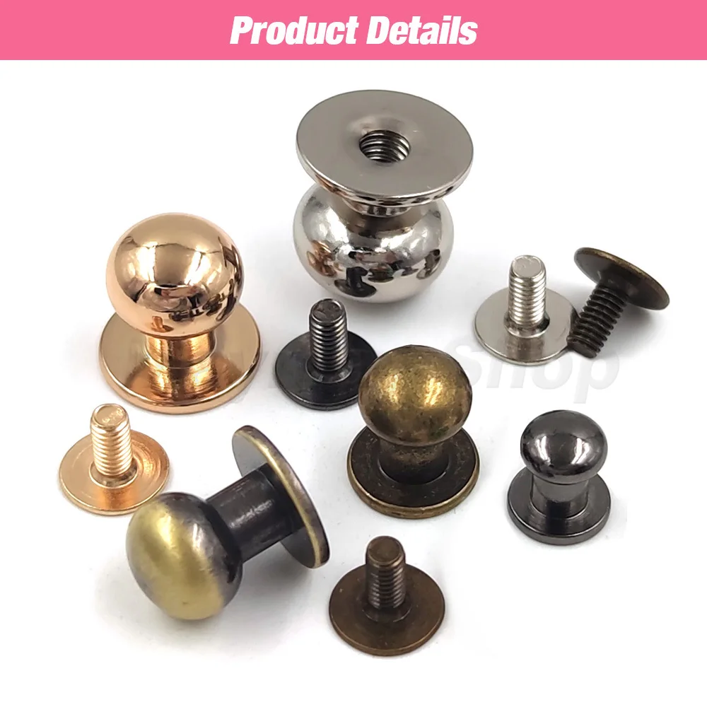 Round Ball Head Post Studs Brass Buttons Chicago Screwback Nail Rivet 5-10pcs Leather Bag Craft Hardware DIY Accessories Buckles metal rivets copper rivets metal studs leather rivets metal brads