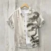 3D Printing Hawaiian Style Short Sleeve Shirt, Japanese Art Linen, Comfortable Loose Casual Flip Collar Shirt, Plum Blossom 5