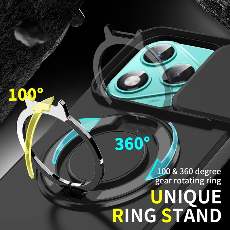 Enhanced Magnetic Ring Holder Case with Slide Camera Lens Protection