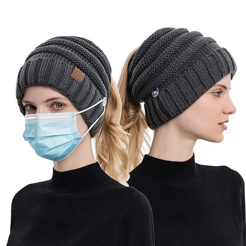 

2022 Women Knitted Hat Windproof Winter Warm Wool Cap Wearable Ladies Hat Hangable Mask Fashion Brimless Outdoor Concise