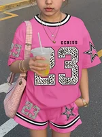 Ensemble décontracté pour enfants à manches courtes, nouveau style été 2026, motif imprimé numérique streetwear, style sport Y2K, haut décontracté à col rond 1